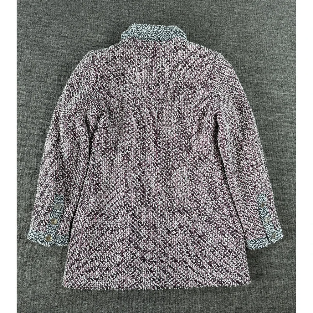 Vintage Chanel Coat Womens 38 Tweed Chain Hem Logo Buttons France 90s Authentic
